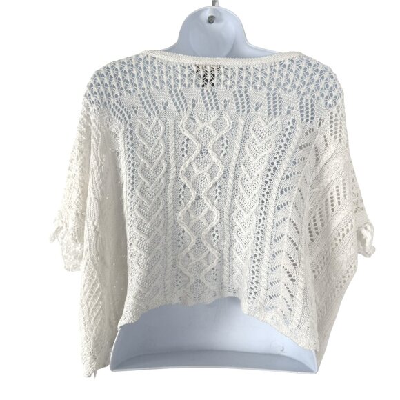 Polo Ralph Lauren Cropped Boxy Top Medium White‎ Linen Fringe Crochet TP-3481 - Picture 8 of 11